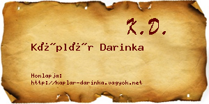 Káplár Darinka névjegykártya